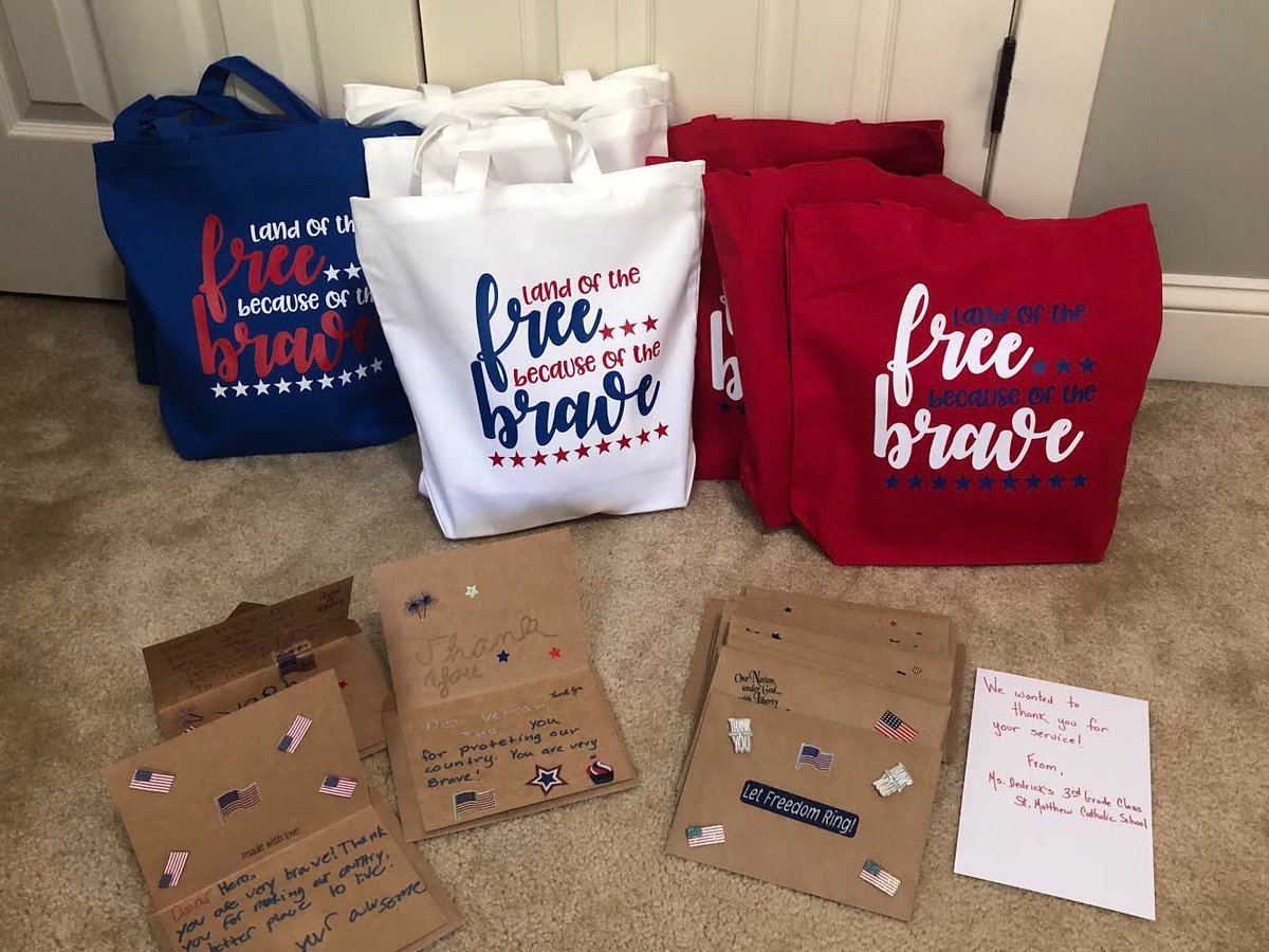 StMattWildcats's tweet photo. St. Matthew loves our veterans!! 3C made cards and sent goodie bags full of needed items to the VA hospital. Thank you and God bless our veterans. #faithandfriends #stmattwildcats https://t.co/nmVdk5dVId
