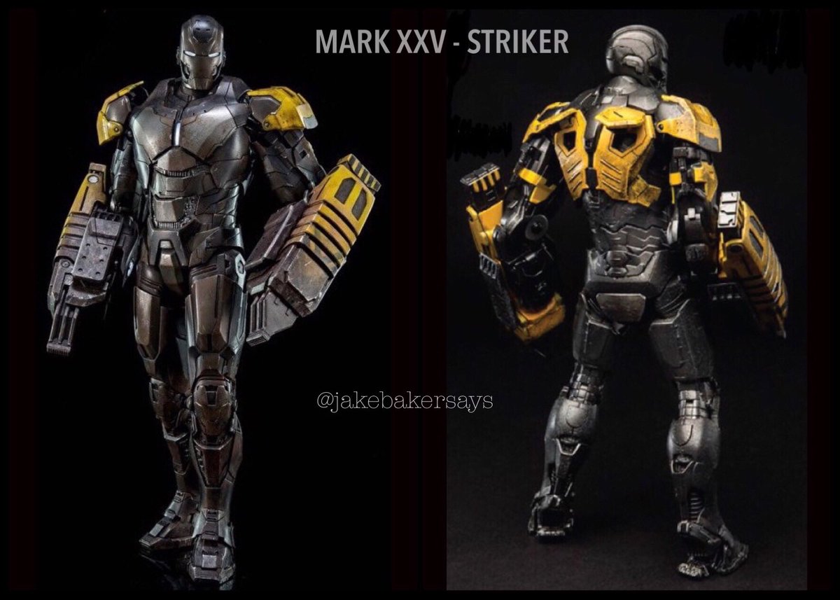 MARK XXV - Striker- Heavy Construction Suit- possessed two pneumatic jackhammers that can pulverize concrete- built to withstand high temperatures and electrical surges- also known as "Thumper"