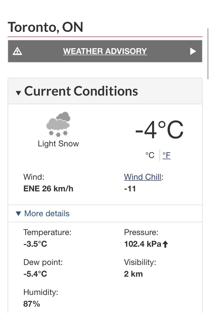 AnthonyFarnell's tweet image. It is becoming increasing likely that Toronto sees at least 15cm of snow today. Combine that with 40km/h winds, blowing snow and a temperature more typical of January makes you wonder if a “Weather Advisory” is enough. This should be a WINTER STORM WARNING IMO.