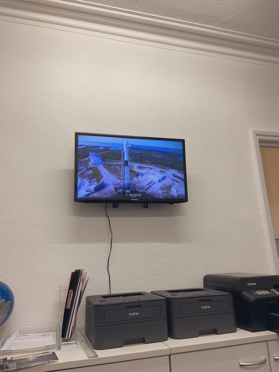 The <a href="/purplemountain0/">Purple Mountain</a> office glued to the <a href="/SpaceX/">SpaceX</a> launch this afternoon, absolutely incredible to watch! #SpaceX #Starlink