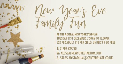 Stuck for New Years Eve plans? Our ever popular New Years Eve Family Fun event returns for another year.

Fun and games for the kids
DJ &amp; Disco
Two course menu
7pm to 12.30am
Group of all sizes and guests of all ages welcome

Call now to book on 01709 827 780
