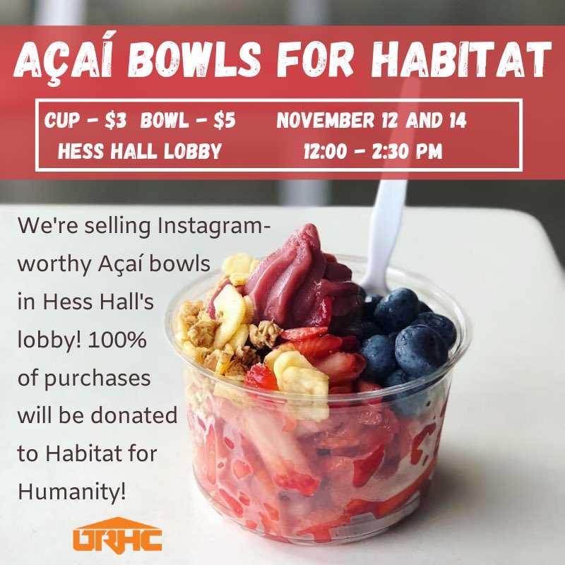 UTK_URHC's tweet photo. You voted, so here it is! We’ll be selling Acai Bowls in Hess Hall’s lobby tomorrow and Thursday! All Proceeds go towards Habitat! https://t.co/xml5yj6gp9