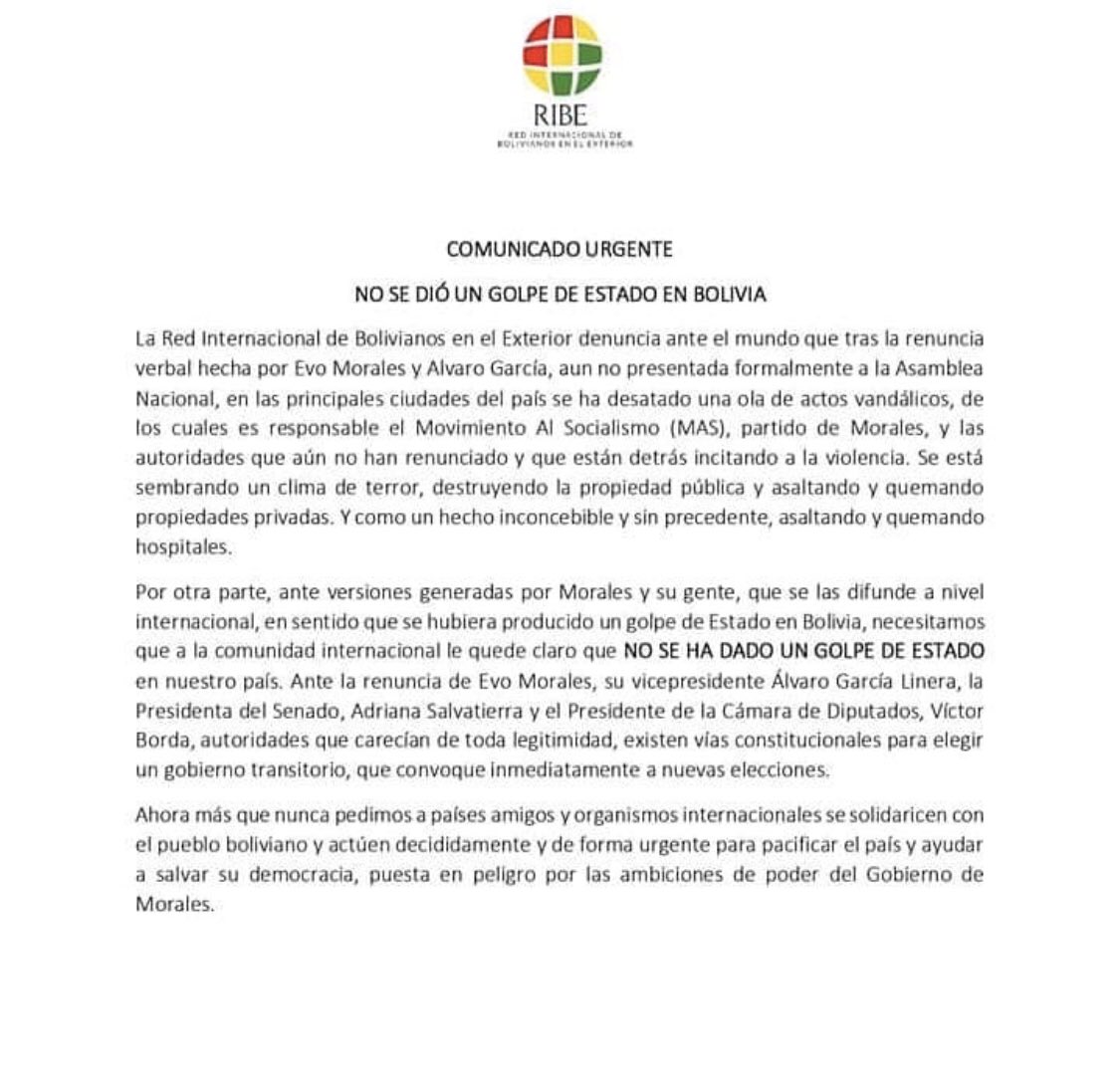 SebasVSS's tweet image. En Bolivia NO SE ESTÁ PRODUCIENDO NINGÚN GOLPE DE ESTADO! Los bolivianos estamos pidiendo DEMOCRACIA ya que robaron nuestros votos! El corrupto @evoespueblo engañó a todos los Bolivianos y al mundo. #EvoDictador #SOSBolivia @CNN  @CNNPolitics @Journal_UN_ONU @OEA_Justicia  @cnni