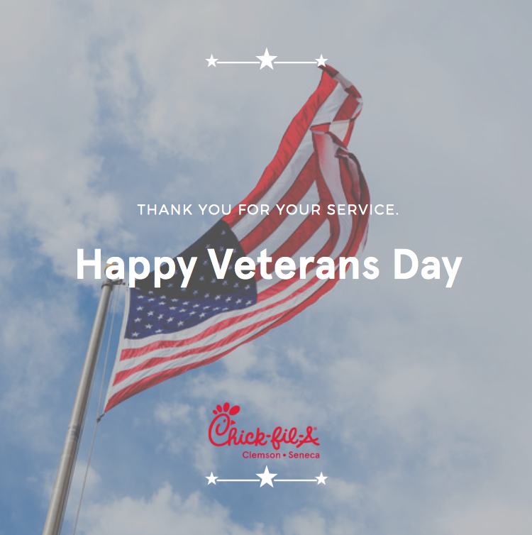 SenecaCFA's tweet photo. Happy Veterans Day! Thank you to all of you who have bravely served this country and those who continue to do so! https://t.co/HOUhe9NNom