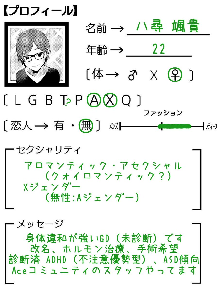 八尋 変更点 名前がフルネームみたいになりました やひろ さつき と読みます よろしくお願いします あと 1枚目に色々書き足しました Acefile Xジェンダーfile アセクシャル Aセク 無性 Aジェンダー Gsrm セクマイプロフィール Lgbt 八尋 変更点 名前がフルネームみたいになりました やひろ さつき と読みます よろしくお願いします あと 1枚目に色々書き足しました Acefile Xジェンダーfile アセクシャル Aセク 無性 Aジェンダー Gsrm セクマイプロフィール Lgbt