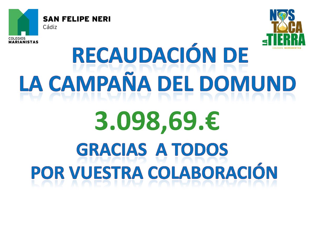 San_Felipe_Neri's tweet photo. #PastoralSFN | ¡Buenas tardes!
Desde el Colegio San Felipe Neri os damos las GRACIAS por todas las aportaciones realizadas en la Semana del #Domund.
Cc: @misionesdecadiz 
#TodosSomosMisioneros #EnviadosYBautizados
#NosTocaLaTierra #SanFelipeNeri #Marianistas #Cádiz #Domund2019 https://t.co/NiyZqw9JAT