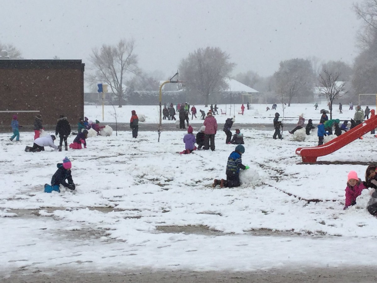First big snowfall of the season.  Look at all of the snowballs!  We love “packing snow”!