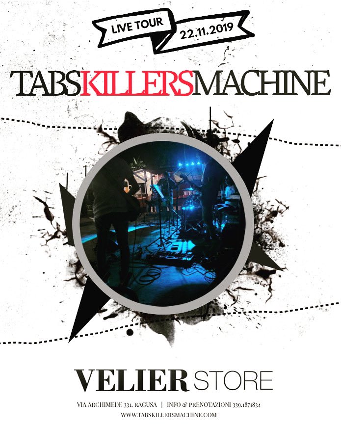 LiveTkm's tweet photo. Venerdì 22 Novembre 2019!
Serata elettrizzante in un locale storico come il Velier Store di Ragusa!
Info & Prenotazioni 3391871834
#prenotate
#nonfateveloraccontare
#siateci
#tabskillersmachine
#tkm
#velierstore https://t.co/OkuKhFZY9y