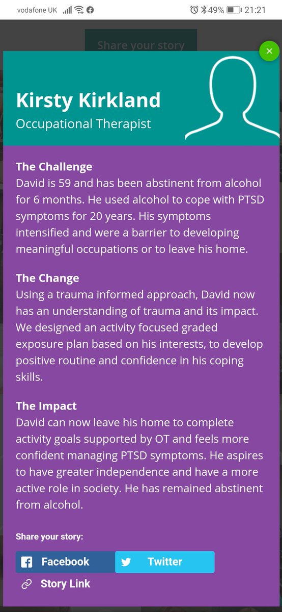 Unfortunately a frequent presentation in Alcohol and Drug Recovery Services! Thankfully having a trauma informed workforce and core OT skills can make a powerful difference to individuals lives. #powerofOT #ADRSOT #OTWeek2019 #SmallChangeBigImpact