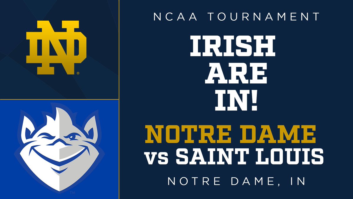 NDSoccer's tweet photo. The Irish are IN!!

Notre Dame advances to the NCAA Tournament for the 26th time in program history and will host Saint Louis in the first round!!

#GoIrish ☘️ https://t.co/LCeOLu3KXO