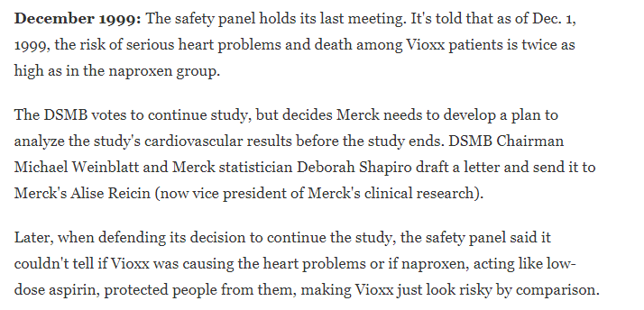 In 1999, Pharmaceutical giant Merck releases a new painkiller product"Vioxx"And regardless of the fact that their initial study shows double the risk for heart problem-related death, they refuse to pull the drug from shelves for5 FUCKING YEARS The results are catastrophic