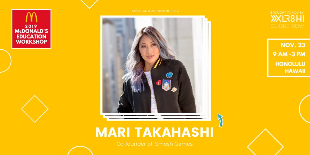 The word is out! 😱 <a href="/AtomicMari/">Mari Takahashi</a> will be joining us at the 2019 McDonald's Education Workshop on Saturday, November 23rd at Aloha Tower! Tell your friends!!

Learn more: soo.nr/cEOv

#smosh #smoshgames #youtube #startupparadise #xlr8hi #hawaii #aloha #education