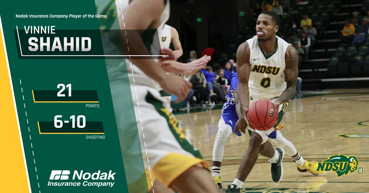 Vinnie Shahid scored 21 points to lead the Bison to a victory over Cal Poly, earning @nodakinsurance Player of the Game.