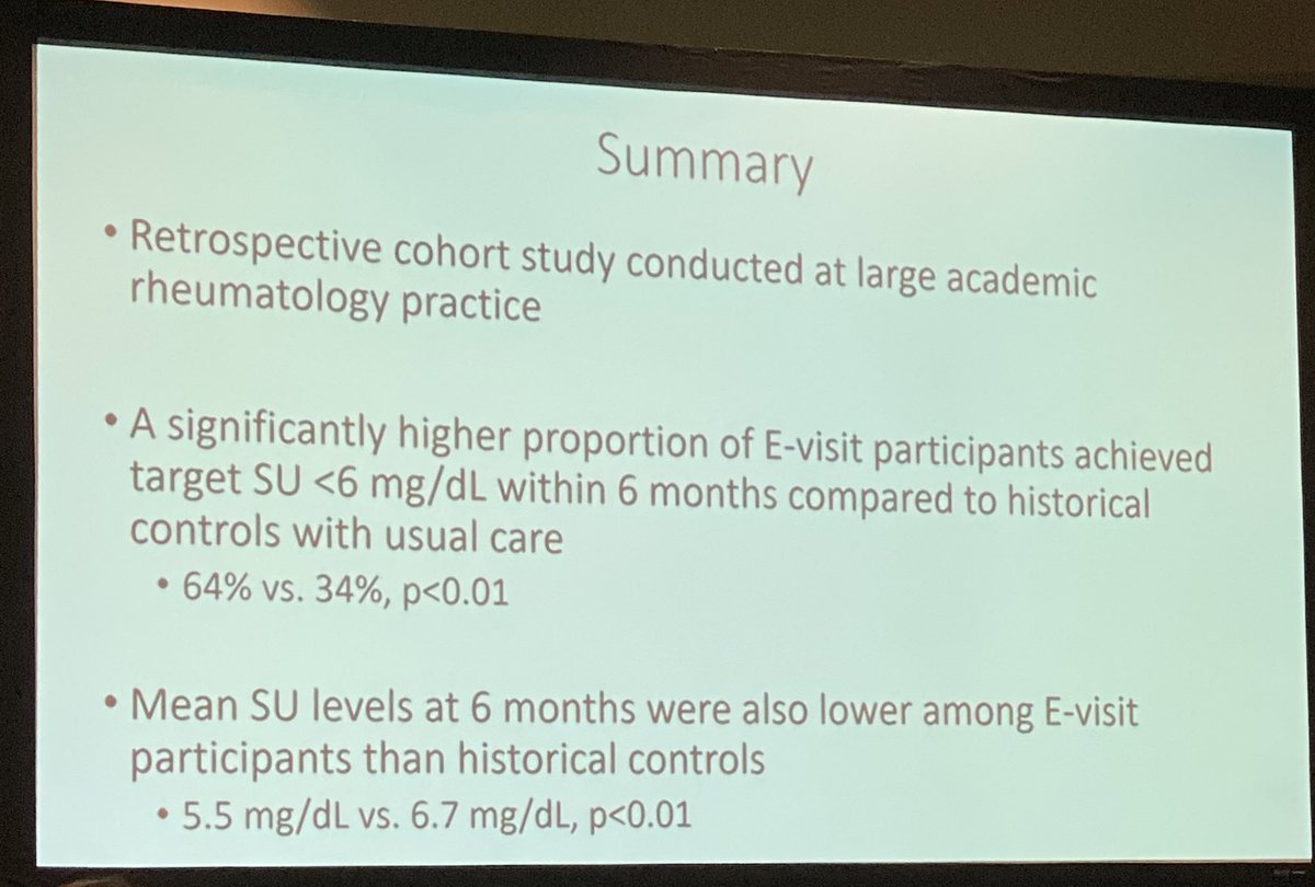 MGH Rheumatology & Allergy Clin Epi Research (@mgh_clinepi) on Twitter photo E-visits led to higher proportions of #gout patients achieving target serum urate levels. Worth expanding to #rheum practices? Oral abstract by Chio Yokose
#ACR19 <a href="/ACRheum/">American College of Rheumatology</a> E-visits led to higher proportions of #gout patients achieving target serum urate levels. Worth expanding to #rheum practices? Oral abstract by Chio Yokose
#ACR19 <a href="/ACRheum/">American College of Rheumatology</a>