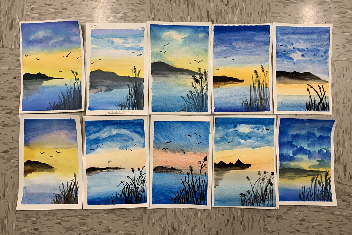 ms_ding's tweet photo. Watercolor wash techniques and landscape(Middle school)@chandelart @HISDFineArt @garden_hisd @PollockLindsey https://t.co/oyimyJ3mUQ