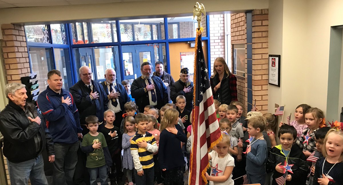 Kindergartners and Veterans led a school-wide Pledge of Allegiance at CRES today.  Thank you, veterans, for serving our country and sharing your time with us.  #gocigo