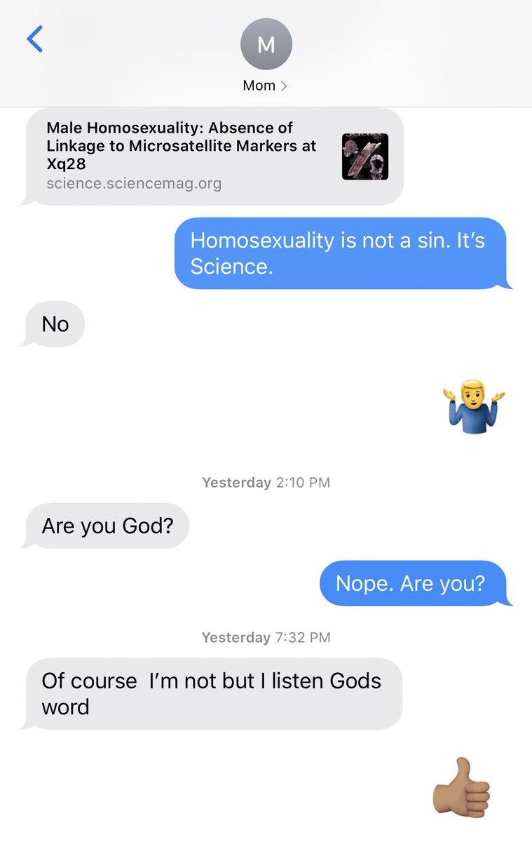 A2MMother's tweet photo. I don’t believe in a “gay gene” but I do believe in gay jeans...
(Also, I don’t believe homosexuality is a sin. Duh.)

#accordingtomymother #momtexts https://t.co/dO3fcYOeAN