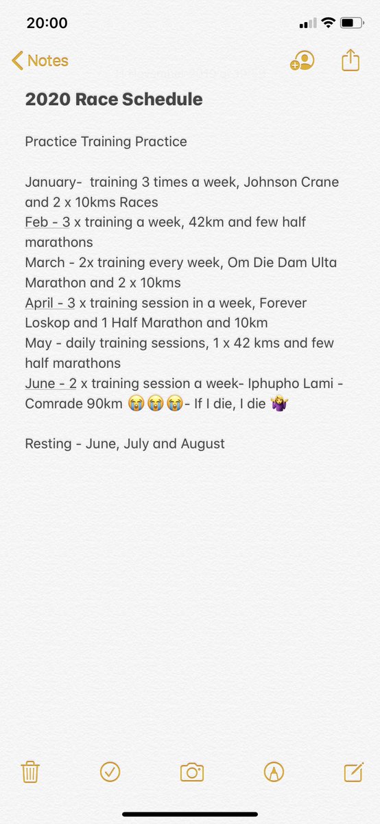 2020 Running Schedule, I pray and hope everything goes according to plan 🙌🙌✅🏃, #Woza2020