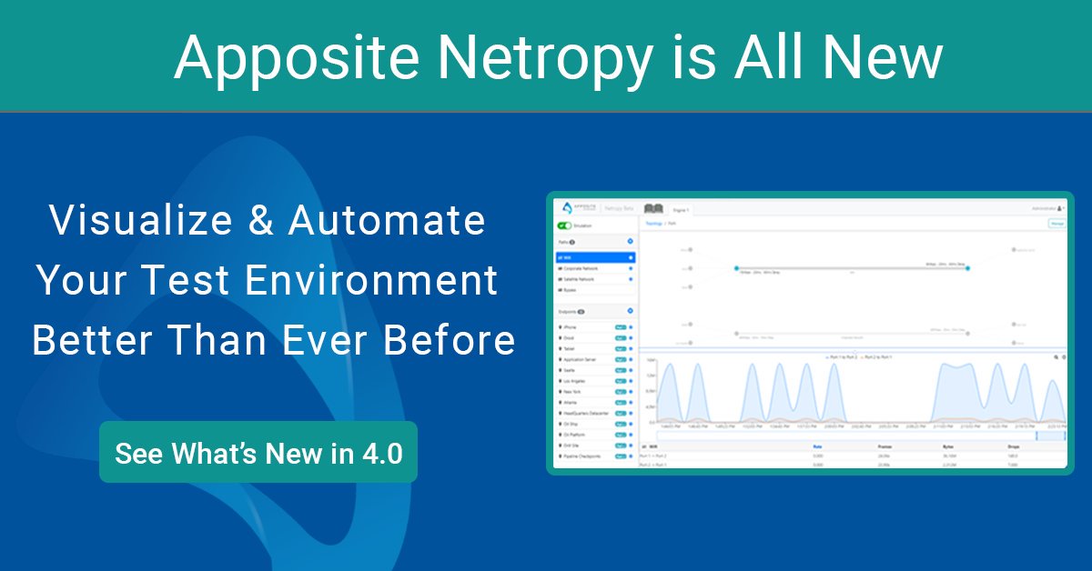 Apposite_Tech's tweet image. Apposite introduces Netropy 4.0! This all new version of Netropy has a redesigned user interface that helps you better visualize your emulated network and a RESTful API that enhances test automation. Discover what else is new in Netropy 4.0 lnkd.in/gyDfvmb