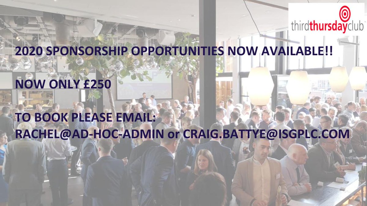 2020 memberships are now due so please check your email for the latest details. Sponsoring an event is now £250 so please email Rachel@ad-hoc-admin.co.uk or craig.battye@isgplc.com to register your interest. Thank you.