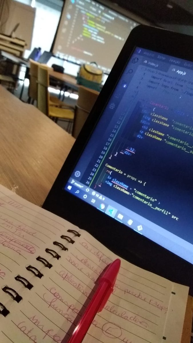 Romeniaishiyama's tweet photo. #100DaysOfCode #100DiasDeCodigo
Dia 55: Iniciando a 14 semana do #bootcamp de #frontend da #reprogramabr. #react é o tema da semana (e das próximas). #props e #return (nomes reservados) fazem parte da estrutura que configura essa biblioteca.
Verbo "novo" no ar... #componetizar https://t.co/zcdQIFKfPo
