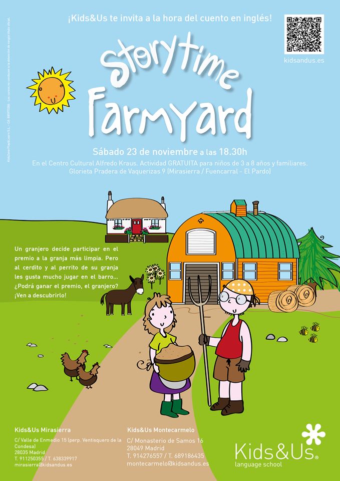 KMirasierra's tweet photo. Os esperamos en el Cuentacuentos "Farmyard" dirigido a niñ@s de 3 a 8 años, el Sábado 23 a las 18.30h en el Centro Cultural Alfredo Kraus. Es GRATUITO, organizado por Kids&amp;Us Mirasierra y Montecarmelo. ¡Podéis recoger vuestras entradas el día antes en el C. Cultural!
#Mirasierra https://t.co/tkEHZAMzPf
