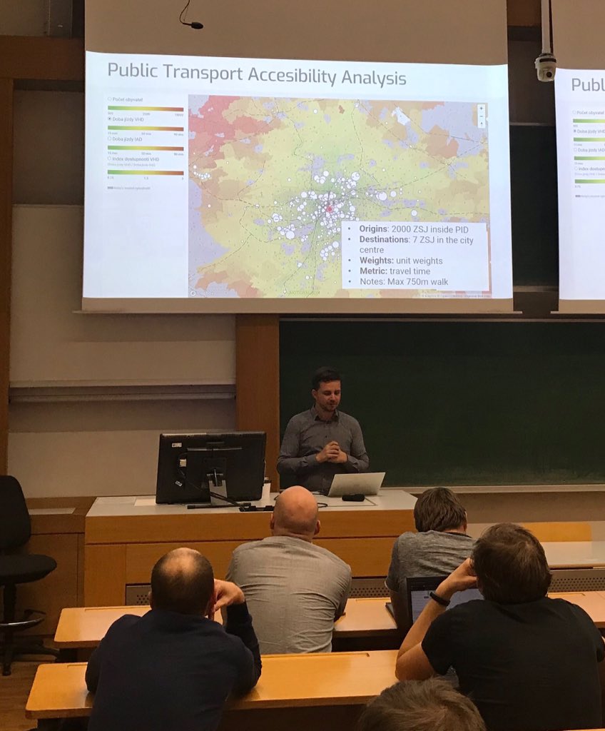 umotional's tweet photo. How #ai calculates transport accessibility in metropolitan areas 🏙? @michaljakob talks at #smartmobility #meetup organized by @prg_ai https://t.co/5TLLSn9htY