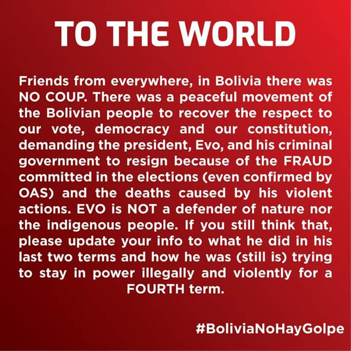 laumonja's tweet photo. DENUNCIO ANTE EL MUNDO QUE 
@evoespueblo Y SUS MILITANTES ESTAN ATENTANDO CONTRA EL PAIS, SAQUEANDO, QUEMANDO EN ACTOS VANDALICOS QUERIENDO CREAR CAOS EN LA SOCIEDAD BOLIVIANA #BoliviaResiste #EvoTerrorista #NoEsGolpeDeEstado #EvoAsesino #NoEsGolpeDeEstado #FraudeElectoralBolivia https://t.co/nYdwPu3NYo