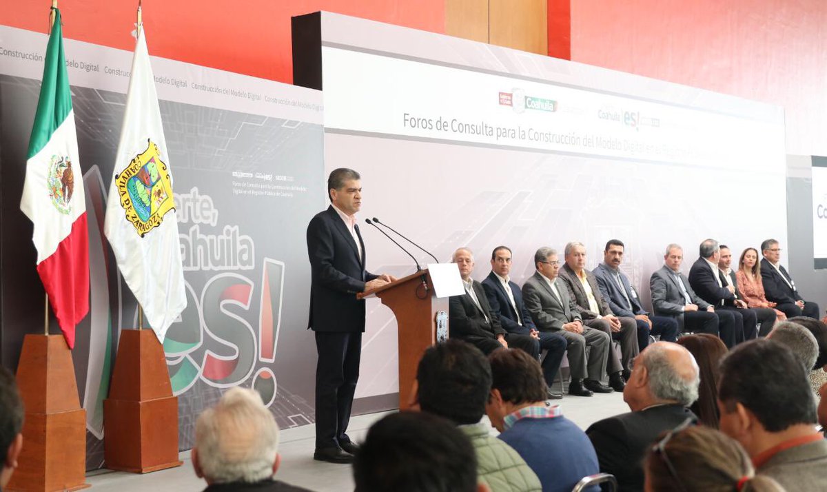 Con los Foros de Consulta para la Construcción de Modelo Digital en el Registro Público, el Gobernador <a href="/mrikelme/">Miguel Riquelme</a> dio inicio con la modernización de los procesos registrales y catastrales, que harán de #Coahuila un estado más fuerte, más competitivo y atractivo a las inversiones.