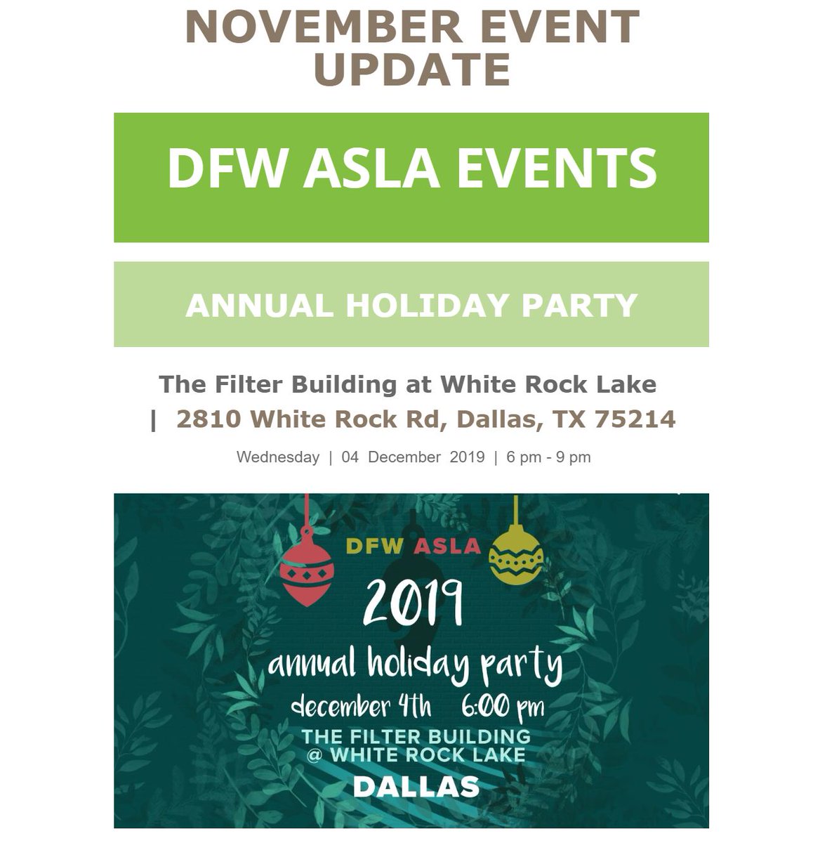 DFWASLA's tweet photo. DFW ASLA | November Event Update - https://t.co/tdGzbsk0Z5 https://t.co/f8tmSv9DkE
