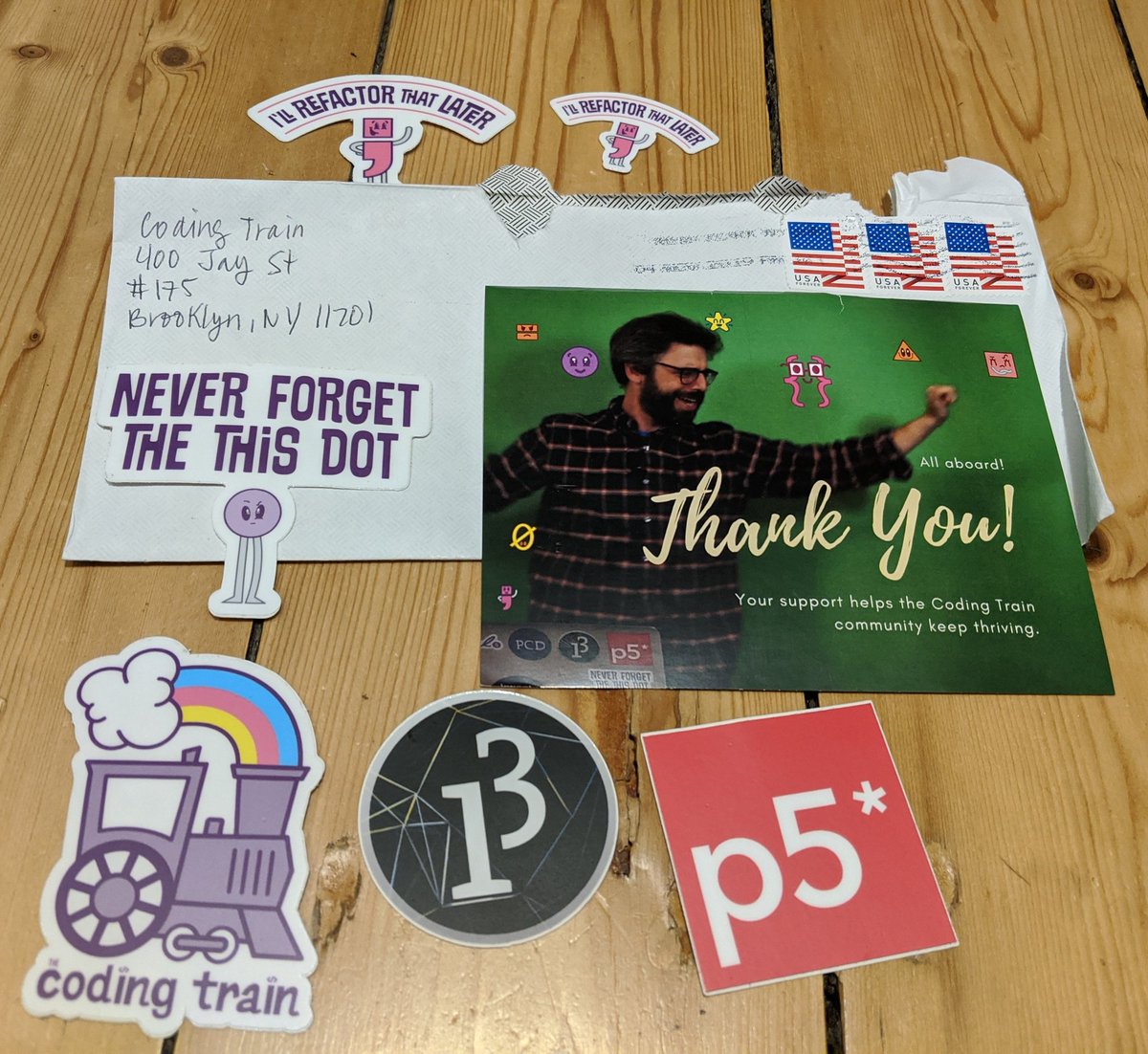jojojonek's tweet image. Look what I found in my mail today. Stickers from #codingtrain. Thanks @shiffman!