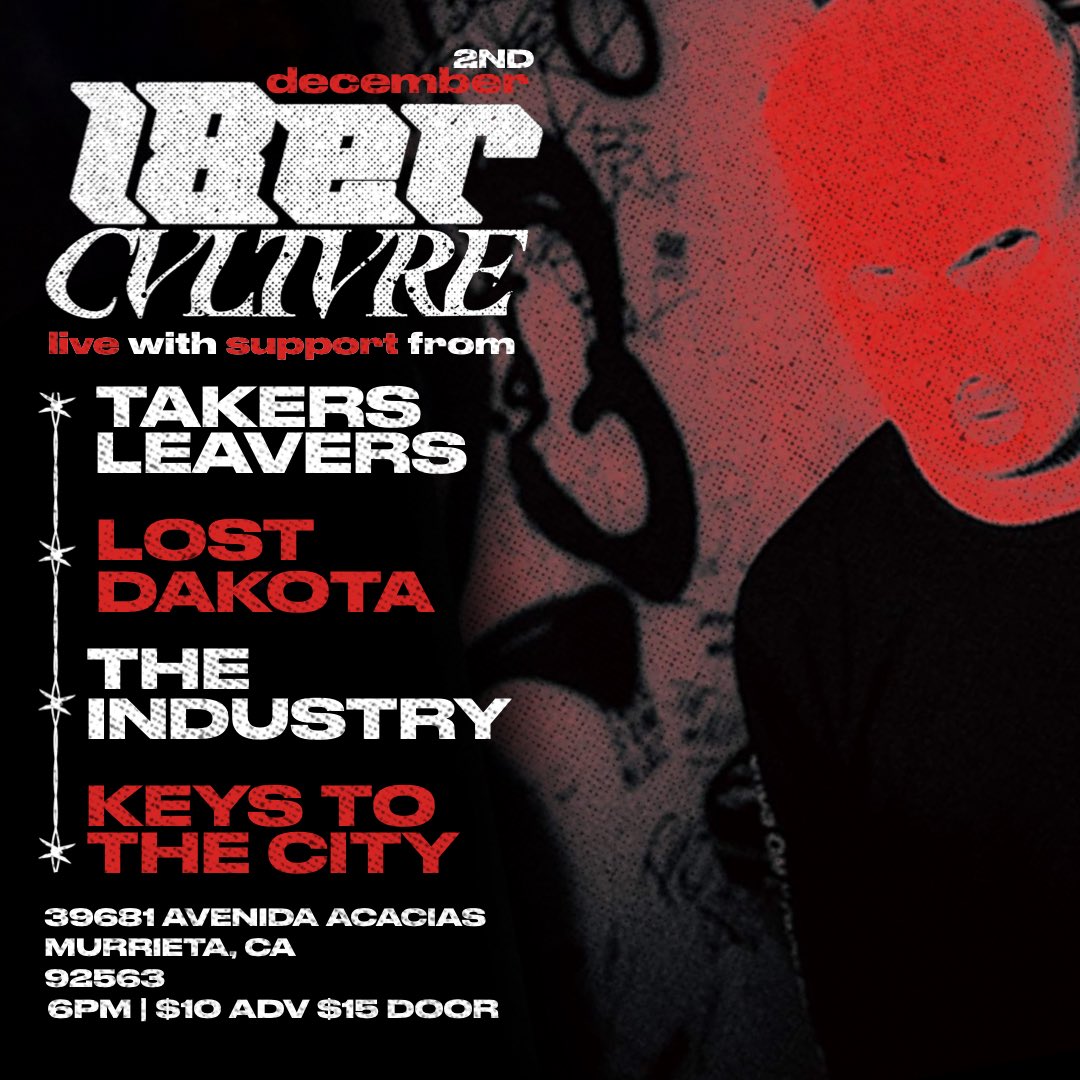 December 02nd, L8er and Cvltvre will be stopping by #TheMSCVenue with special guests Takers Leavers, Lost Dakota, The Industry and Keys To The City! Tickets are on sale now for $10 online and will be $15 at the door. Come out and have some fun with these amazing bands!