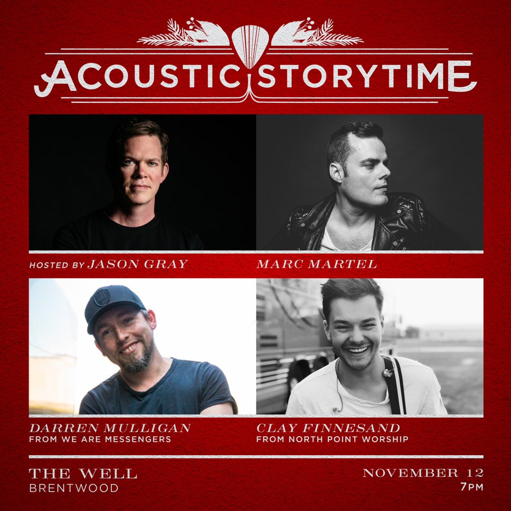 Marc Martel (@marcmartel) on Twitter photo Hey Nashville folks! I have a rare hometown show this week.
Iāll be playing a handful of Christmas tunes on Sirius XMās āAcoustic Storytimeā radio show, hosted by my good friend <a href="/jasongraymusic/">jasongraymusic</a>
For tickets: MarcMartelMusic.com Hey Nashville folks! I have a rare hometown show this week.
Iāll be playing a handful of Christmas tunes on Sirius XMās āAcoustic Storytimeā radio show, hosted by my good friend <a href="/jasongraymusic/">jasongraymusic</a>
For tickets: MarcMartelMusic.com