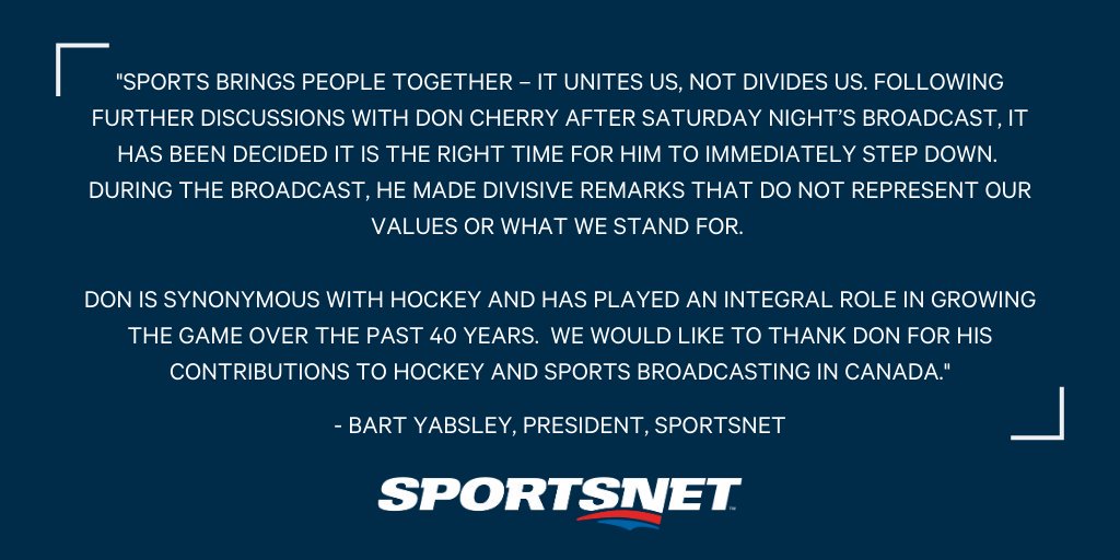 Sportsnet's tweet image. Statement from Sportsnet: