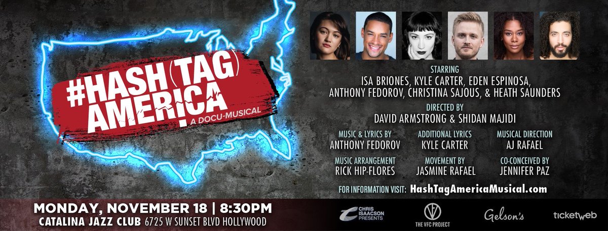 daniellenuss's tweet image. My buddy (who works with Cameron Mackintosh) is putting on this amazing docu-musical Hash(tag) America in LA (!!!) on Monday, Nov 18th. Featuring legit broadway talent. In LA! Did I mention that? I’m going. You should too. hashtagamericamusical.com