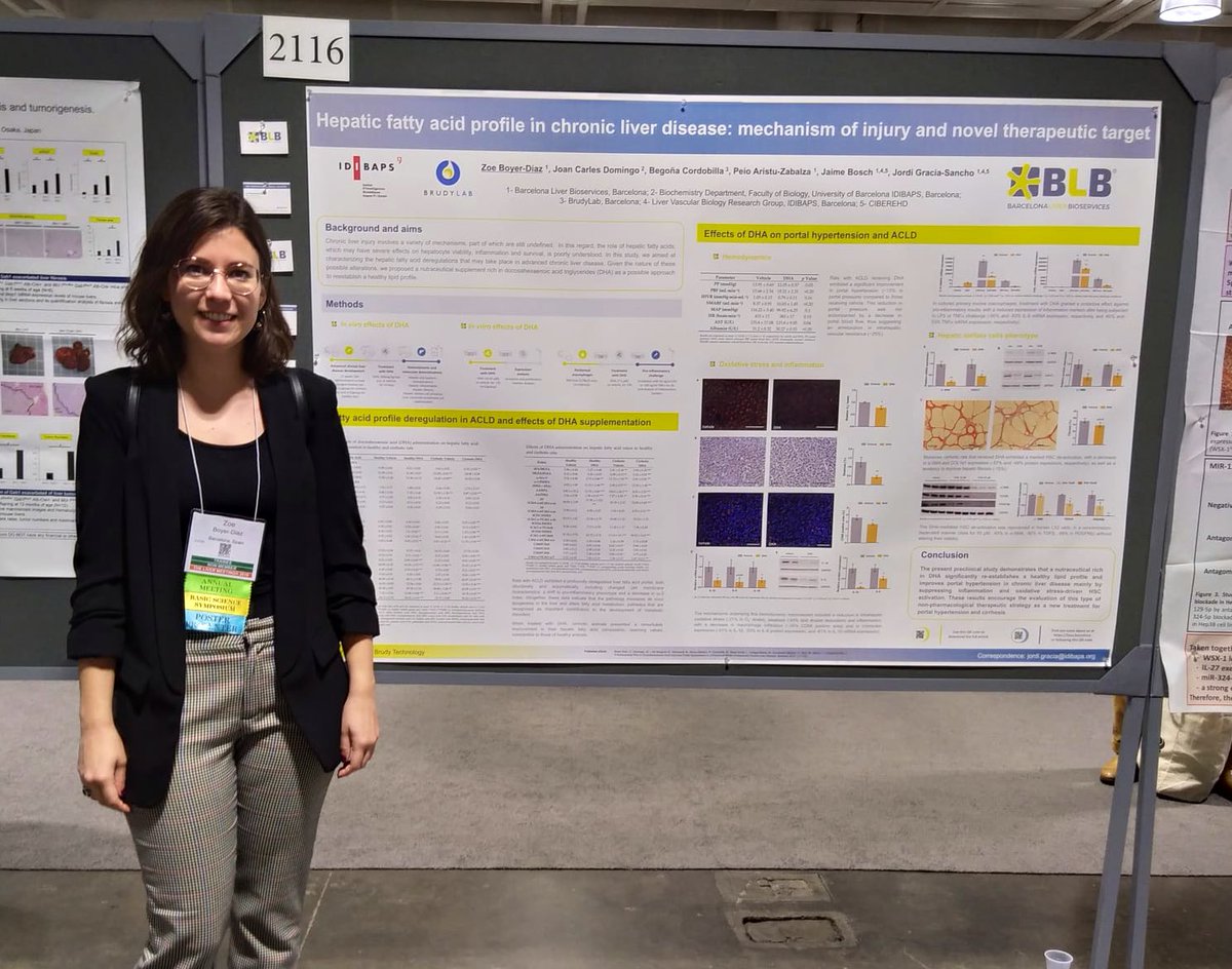 Today at the #LiverMtg19 Zoe Boyer-Diaz, senior associate scientist, presents the work “hepatic fatty acid profile in chronic #liver #disease: mechanism of injury and novel therapeutic target”. Come by to the posters area and learn about this and other projects of BLB!