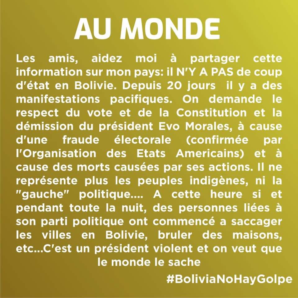 Sof_APCLA's tweet photo. 🇪🇸 Difundan a todo el mundo!
🇬🇧 Spread all over the world!
🇫🇷 Répandu dans le monde entier!
🇮🇹  Diffuso in tutto il mondo! 

#BoliviaNoHayGolpe
#BoliviaLibre
#EvoDictador https://t.co/yOnAr1DxVB