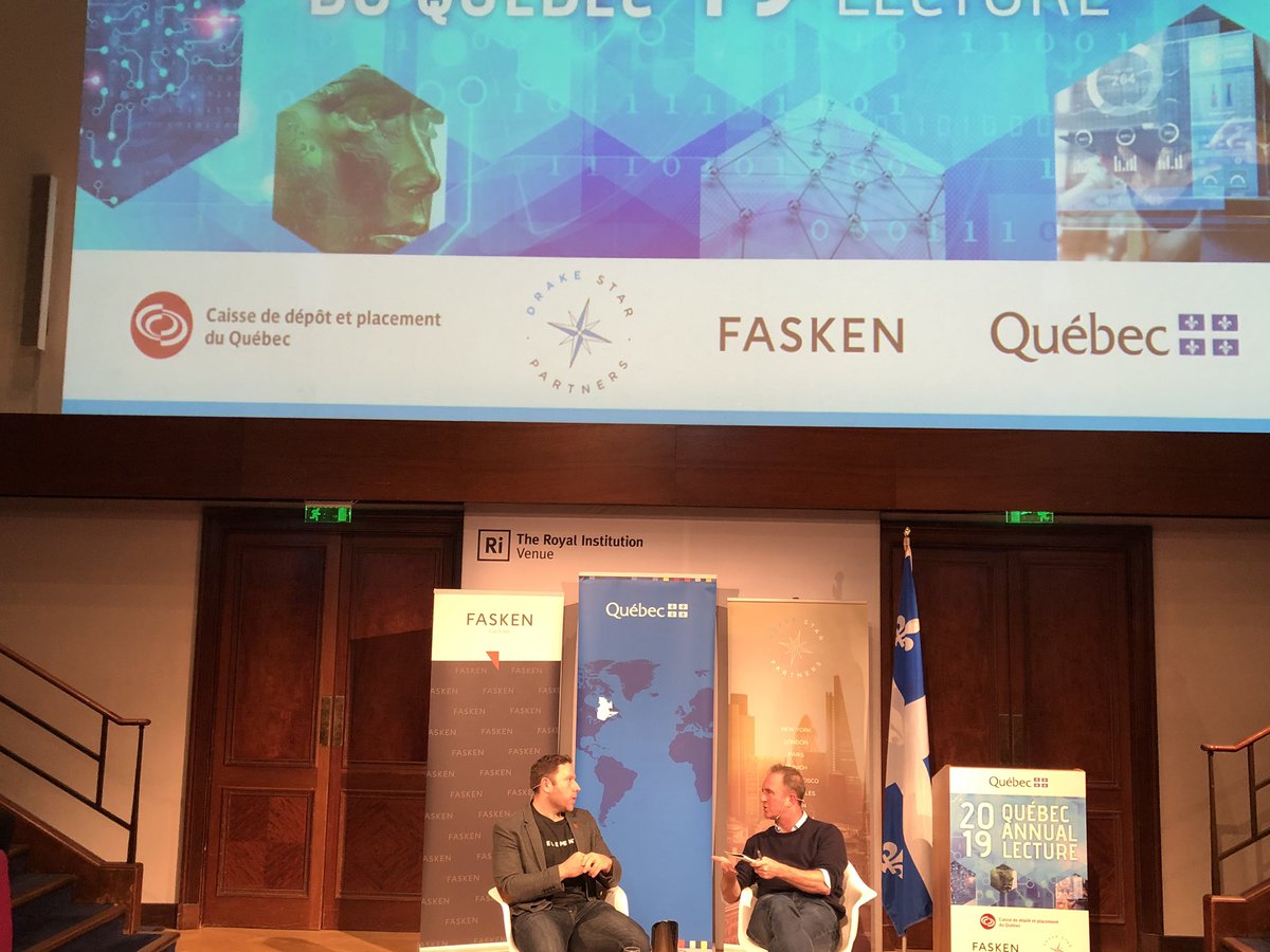 amelkarboul's tweet photo. At the #QuebecAnnualLecture in London, @jfgagne of @element_ai discusses with #jamesharding AI opportunities, ethics, individual and society fears and the importance of regulation. #GlobalTechPanel https://t.co/HCA1ux0IRt