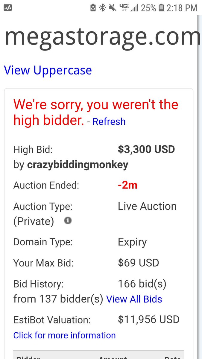RT thedomains: RT MediaBrandingVP: 137 Bidders just battled it out for the #DomainName http://MegaStorage.com Winning bid was $3300.Couple TMs on this domain.One by Sony and an actual Storage Company in Iowa.#Domainer friends, do you bid on a DN…