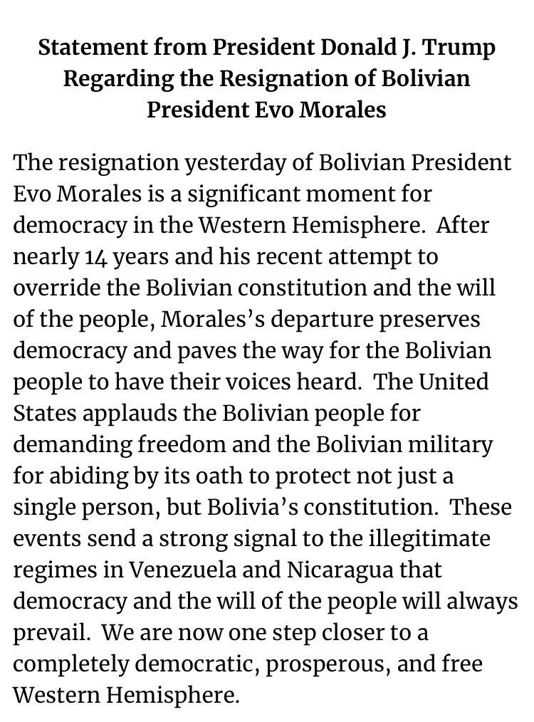 Juli_Strada's tweet photo. Bueno amigas y amigos, esta historia de golpes de estado legitimados tiene un nuevo capítulo con Trump: “EEUU aplaude al pueblo boliviano por exigir libertad y al ejército boliviano por acatar su juramento de proteger no sólo a una persona, sino a la constitución de Bolivia." https://t.co/bJcFy0Nd7v