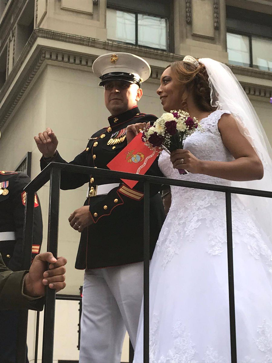 Our very own 24th Precinct's Auxiliary Police Officer Ramirez-Espinal and Sgt Cedeno USMC (Ret) were married today at the Veteran's Day Parade #thepurpleheartwedding #josephandhelen 
Please join us in congratulating the beautiful couple and wishing them a wonderful life together.
