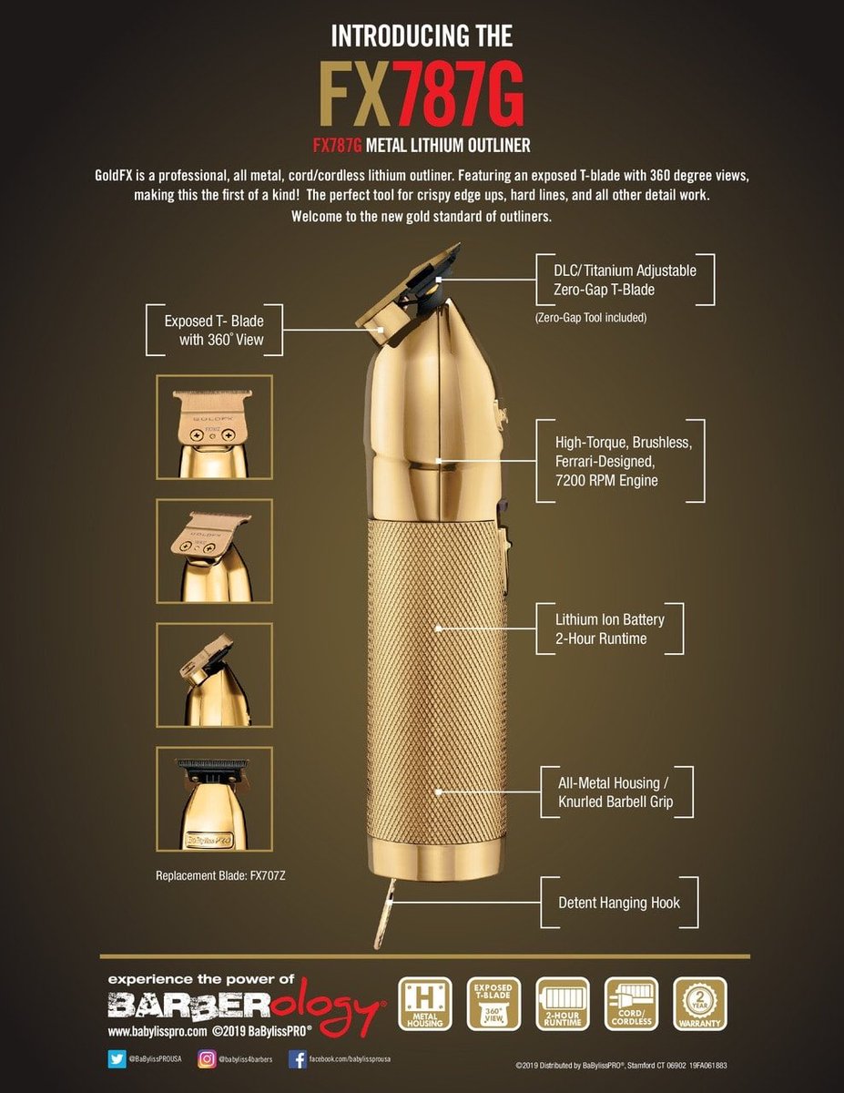 BaByliss Skeleton Trimmer (Gold)💲1️⃣6️⃣0️⃣
DLC/Titanium adjustable zero-gap T-blade (zero-gap tool included)
360 degree exposed T-blade
High-torque brushless Ferrari-designed engine
All metal housing / Knurled barbell grip
Lithium ion battery - 2 hours runtime