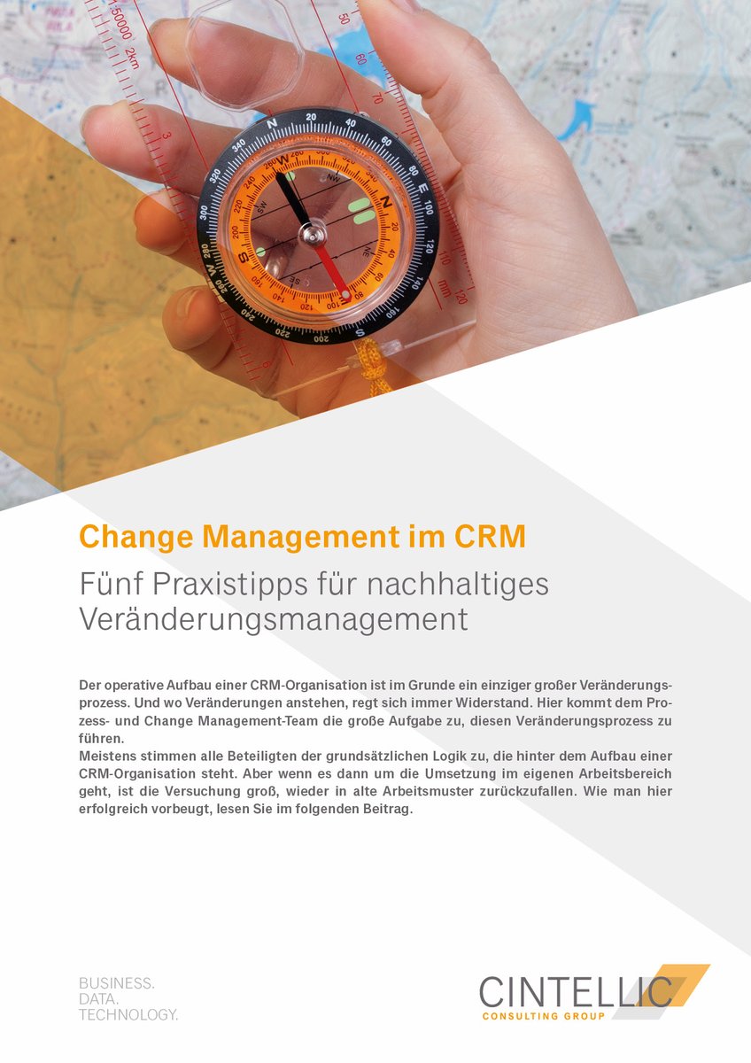 Der Aufbau einer CRM-Organisation bedeutet ein Veränderungsprozess für Menschen, Mechanismen &amp; Maßnahmen. Kein Geheimnis, das hier Hürden auftreten können. Die Lösung:Ein umfassendes #ChangeManagement. Unsere Tipps für ein nachhaltiges Change Man.. cintellic.com/publikationen/…