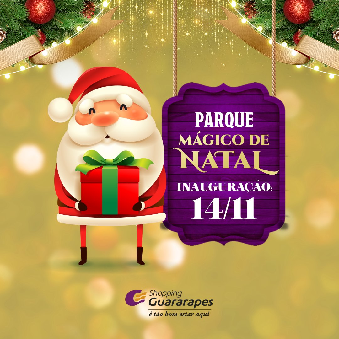 Dia 14/11, às 16h, acontece a inauguração do Parque Mágico do Natal. Um espaço cheio de brinquedos para todas as idades, aberto de quinta a domingo, a partir das 16h. Nesta quinta-feira teremos apresentação única de um musical natalino.
 Consulte a bilheteria no local.
