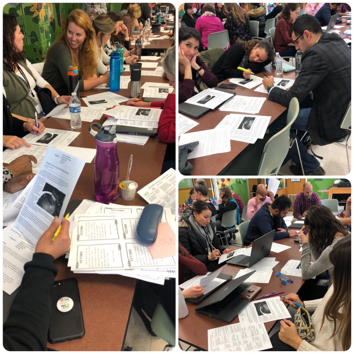 KathleenAdler90's tweet photo. Teachers of ALL content areas learning reading strategies to support readers & school wide literacy goals. Yes, even Math. @KyleneBeers #FMSteachersrock #ela #noticeandnote #ncte #ila #middleschoolela #nonfiction #MSD #successes #myfirstPD https://t.co/sQp78L9F1u