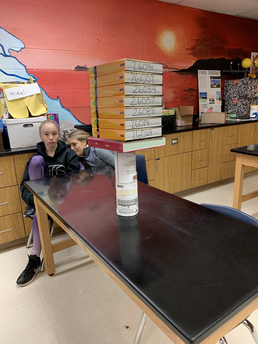 7th grade students were able to create a tower made of 10 pages of a newspaper that would hold 8 textbooks!  #bathschoolsrock #Ves_Panthers