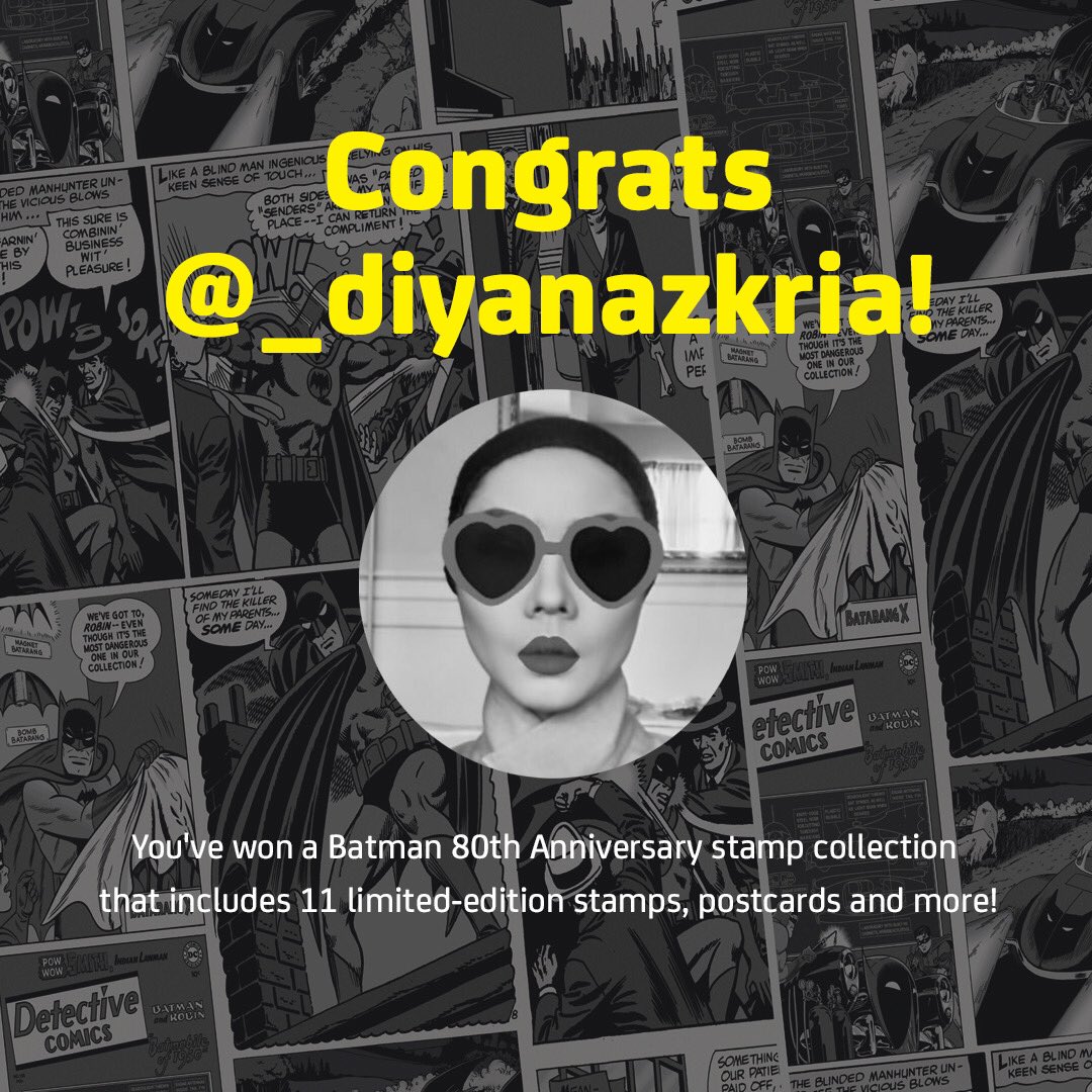 posmalaysia's tweet image. And the winner is… @_diyanazkria! Congrats on winning a limited-edition Batman 80th Anniversary stamp set! We’ll DM you soon. 

Thank you to everyone for your RTs and your questions. Stay tuned for more updates on Batman 80th Anniversary soon! #Batman80 #PosMalaysia #Pos4you #DC