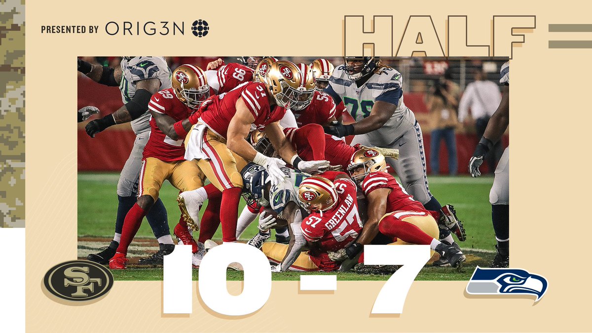 49ers's tweet photo. At the half.

#MNF | #GoNiners https://t.co/Cfxi7RDFh6