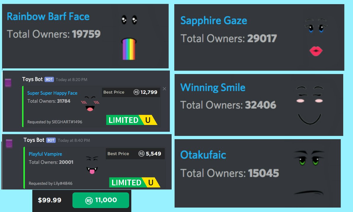 Lily On Twitter I Saw The Toy Code Face Going For 120 On Ebay So What S The Value Of Toy Code Faces Compared To Limited Faces Robloxtoys Https T Co Pjmhghw5qr - playful vampire face roblox id