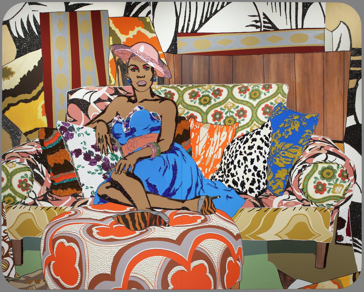 Mickalene Thompson Thomas creates paintings, collages, photography, video, and installations that draw on art history and popular culture to create a contemporary vision of female sexuality, beauty, and power.